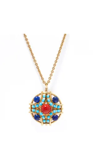 Contemporary Multi Colored Gemstone Medallion Necklace