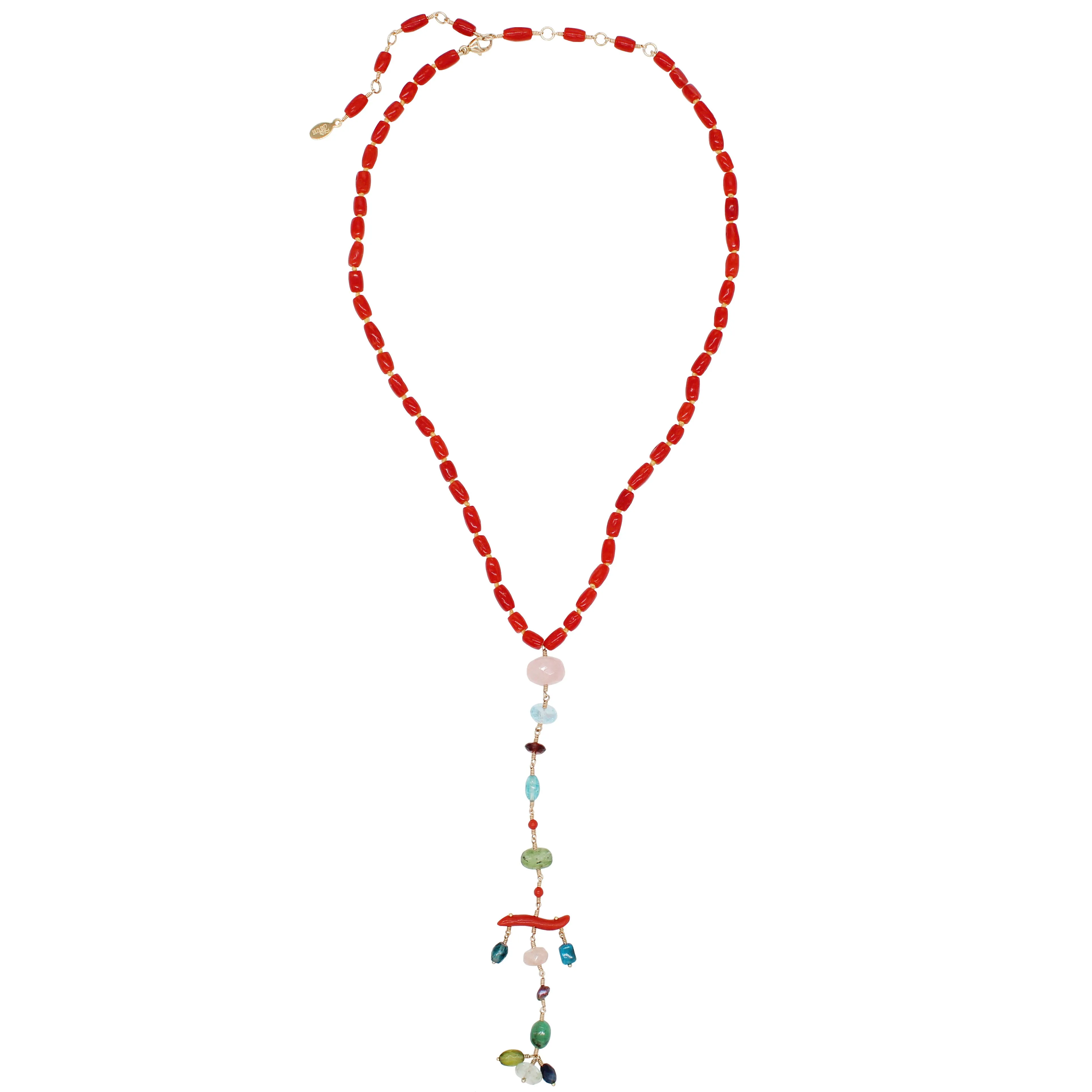 Coral & Gemstone Lariat Necklace