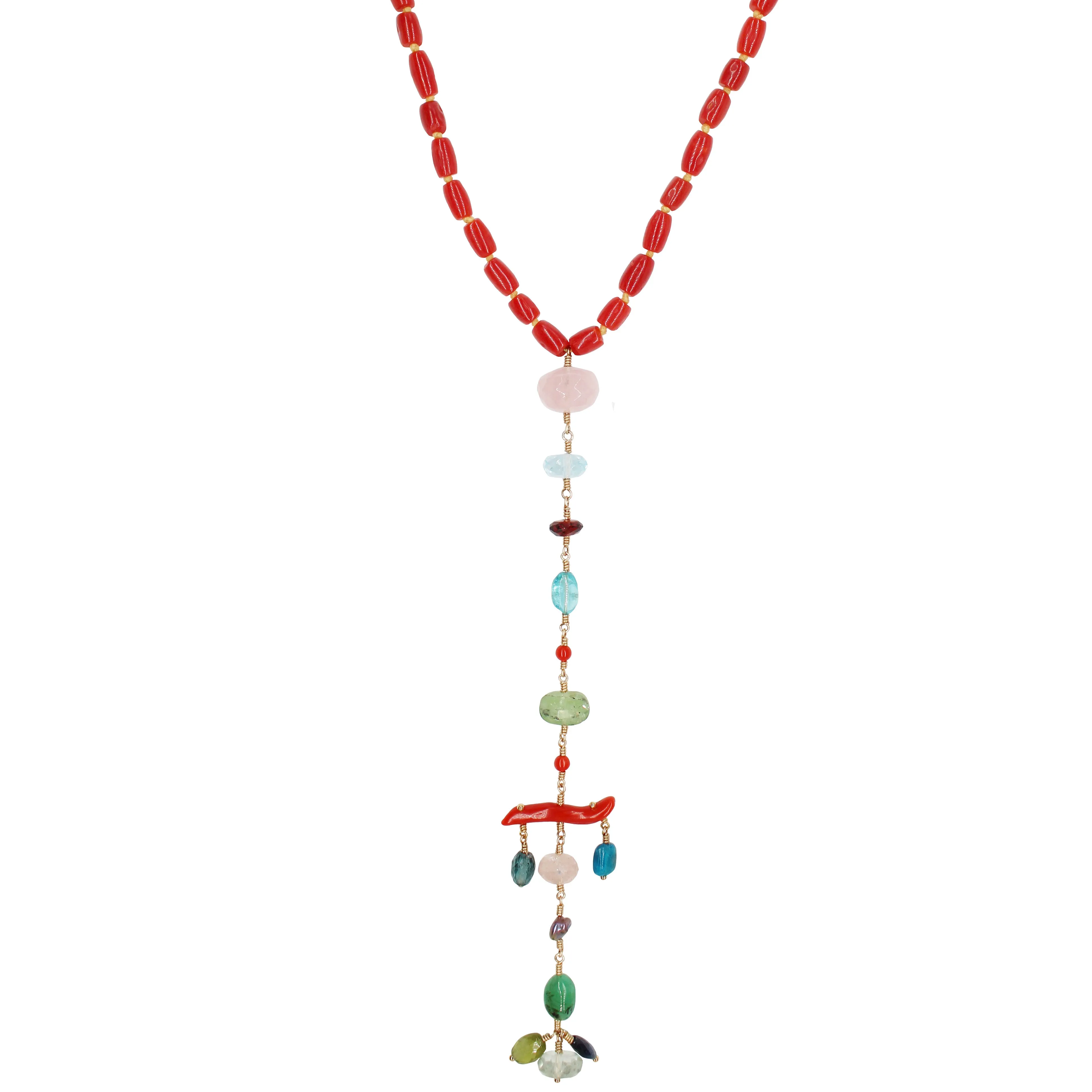 Coral & Gemstone Lariat Necklace