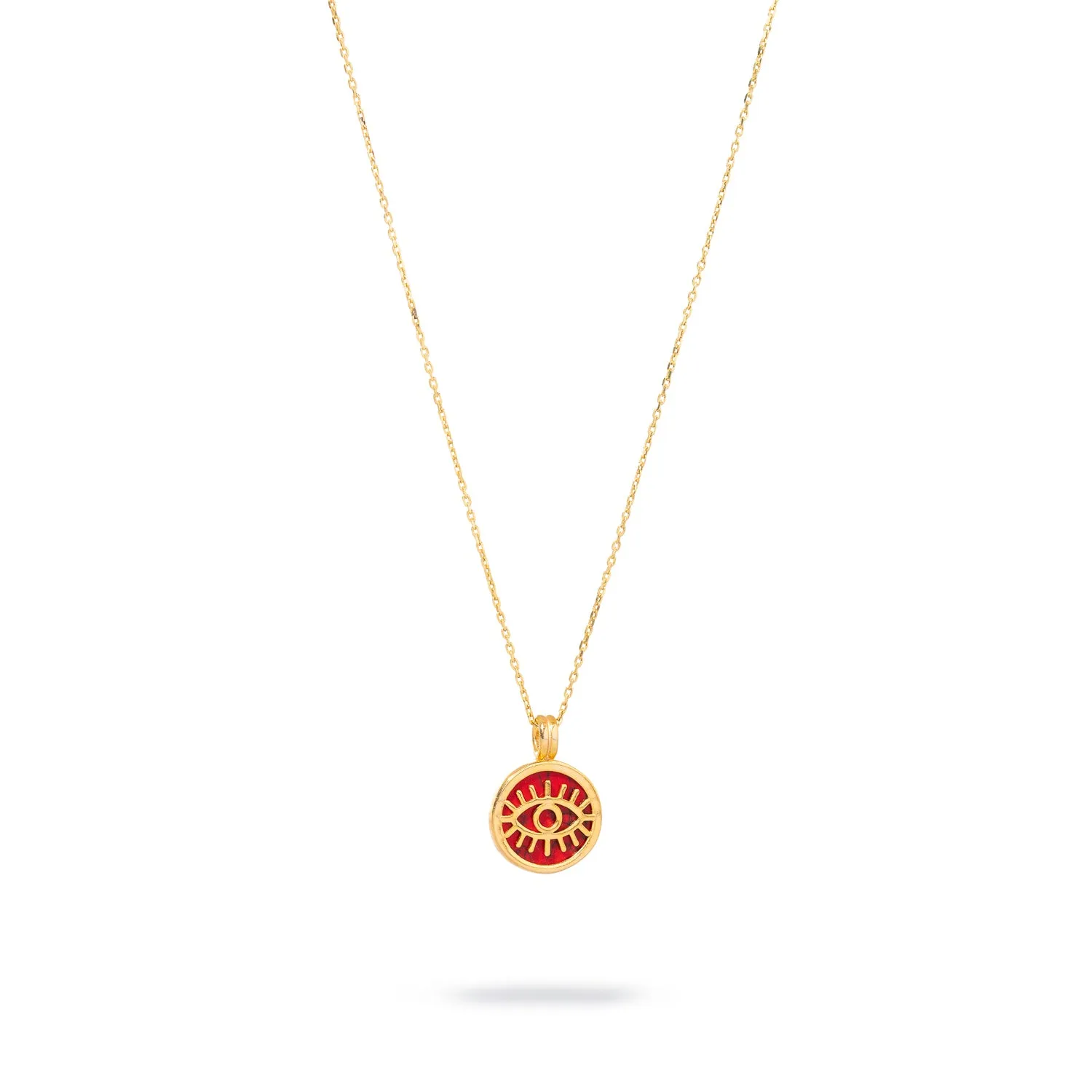 Coral & Gold Round Evil Eye Pendant Talisman Necklace