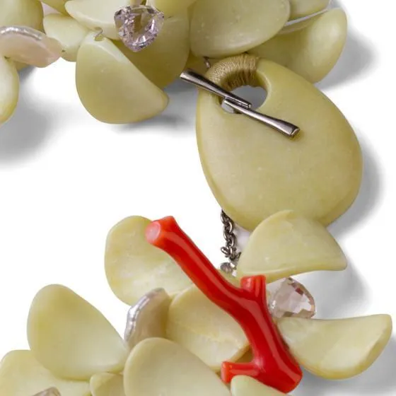 Coral & Serpentine Petal Necklace