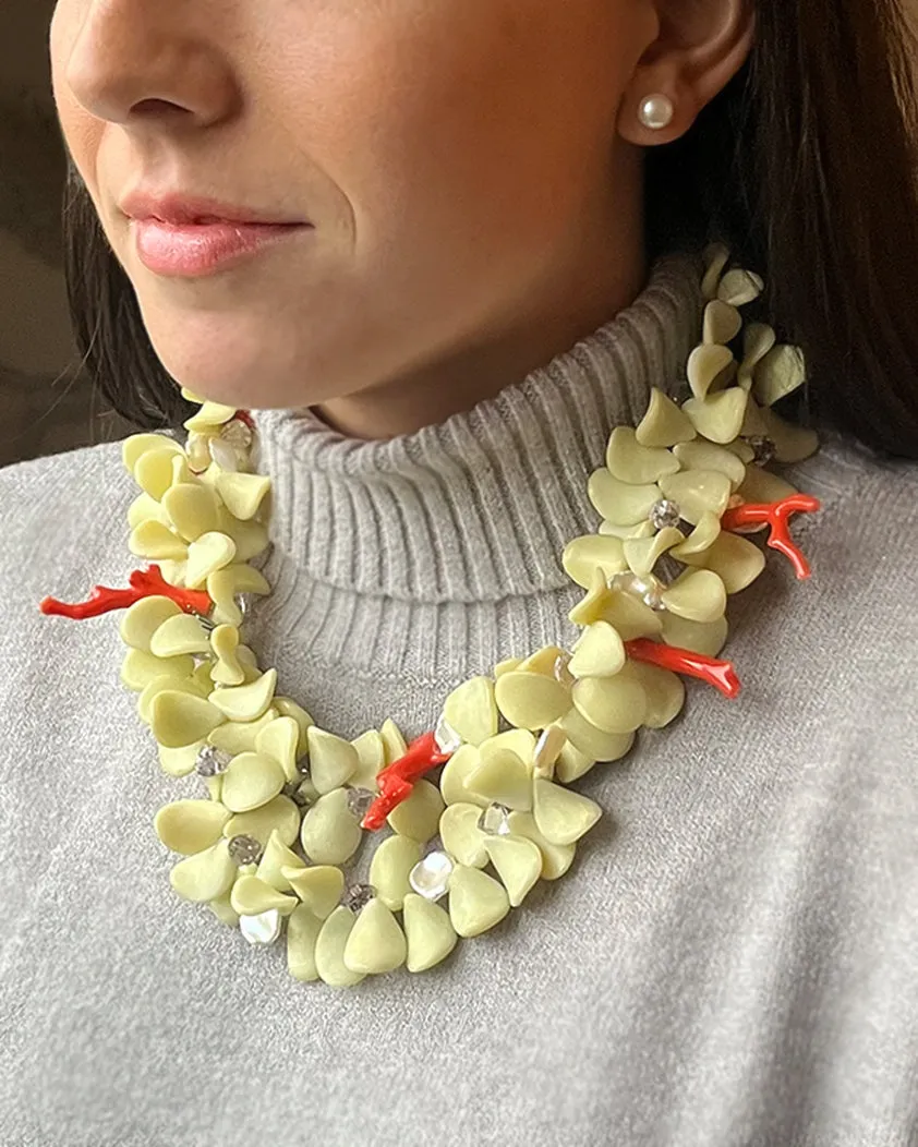 Coral & Serpentine Petal Necklace