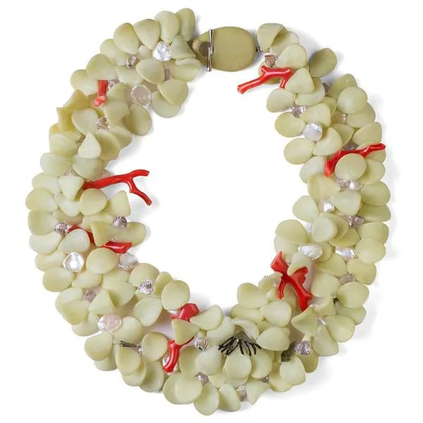 Coral & Serpentine Petal Necklace