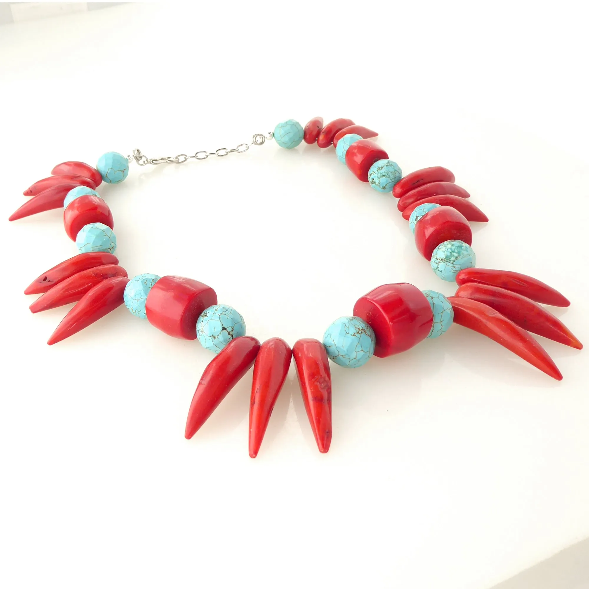 Coral and turquoise howlite collar necklace