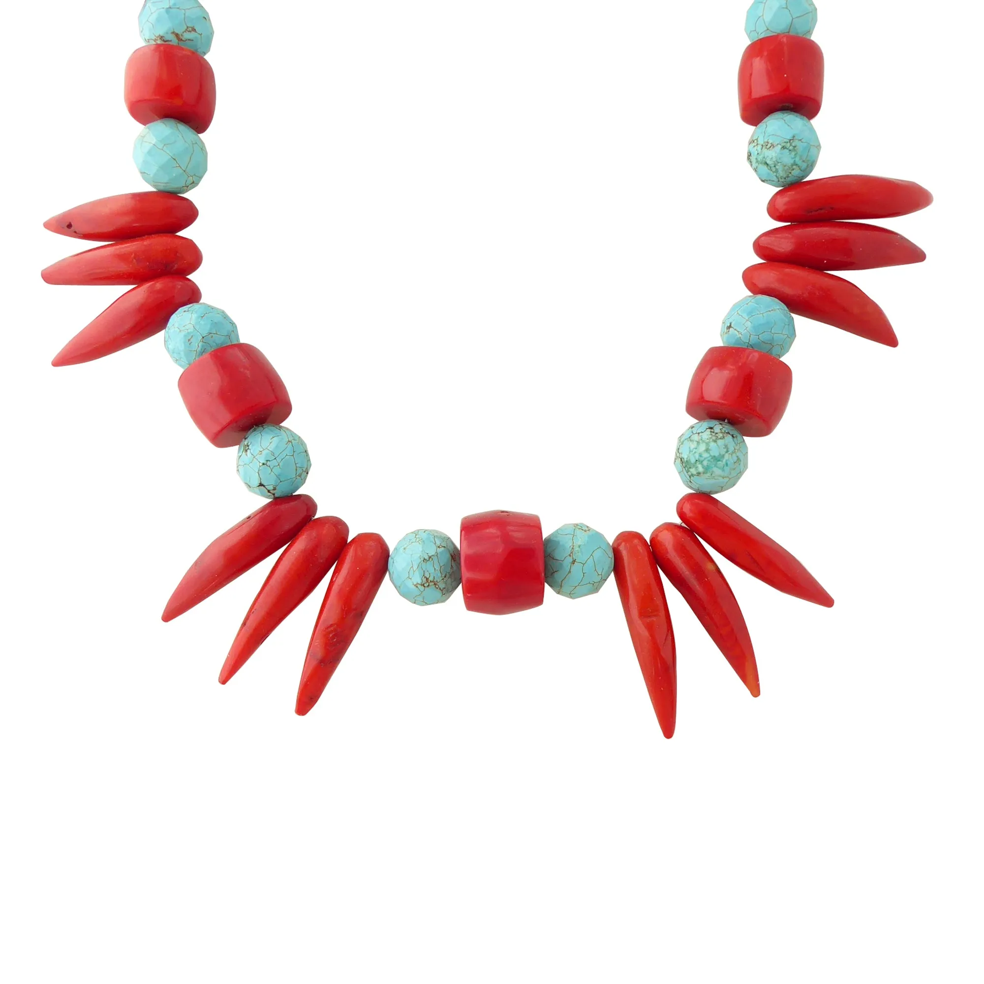 Coral and turquoise howlite collar necklace