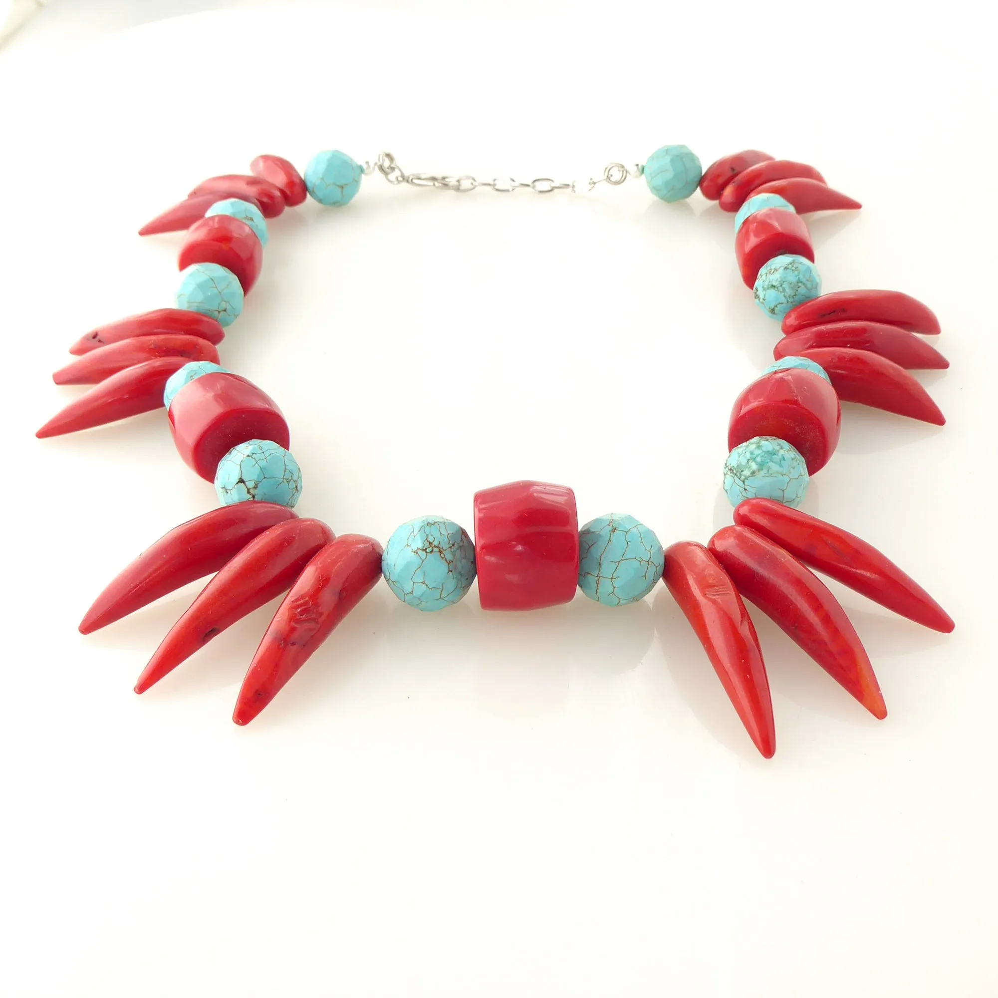 Coral and turquoise howlite collar necklace