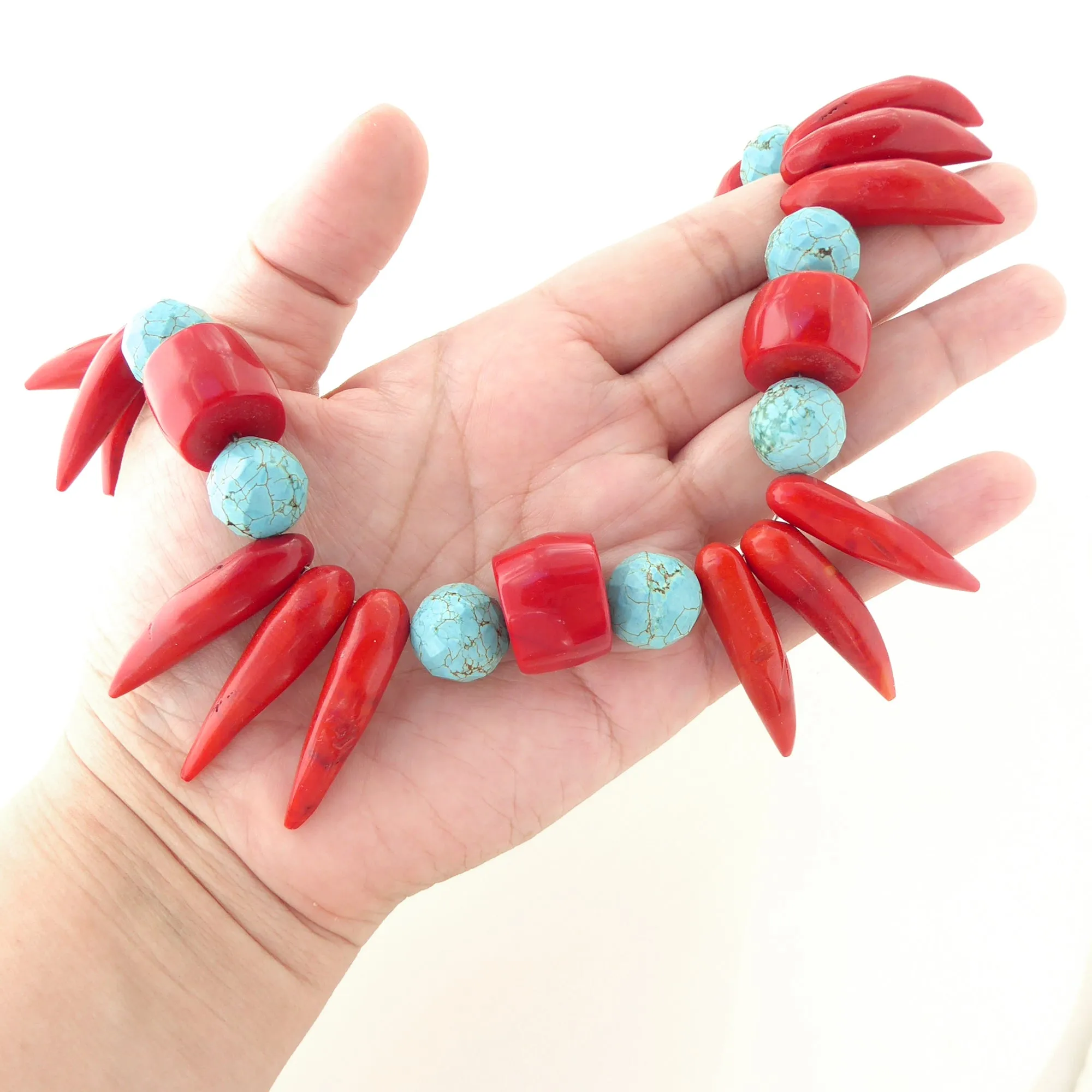 Coral and turquoise howlite collar necklace