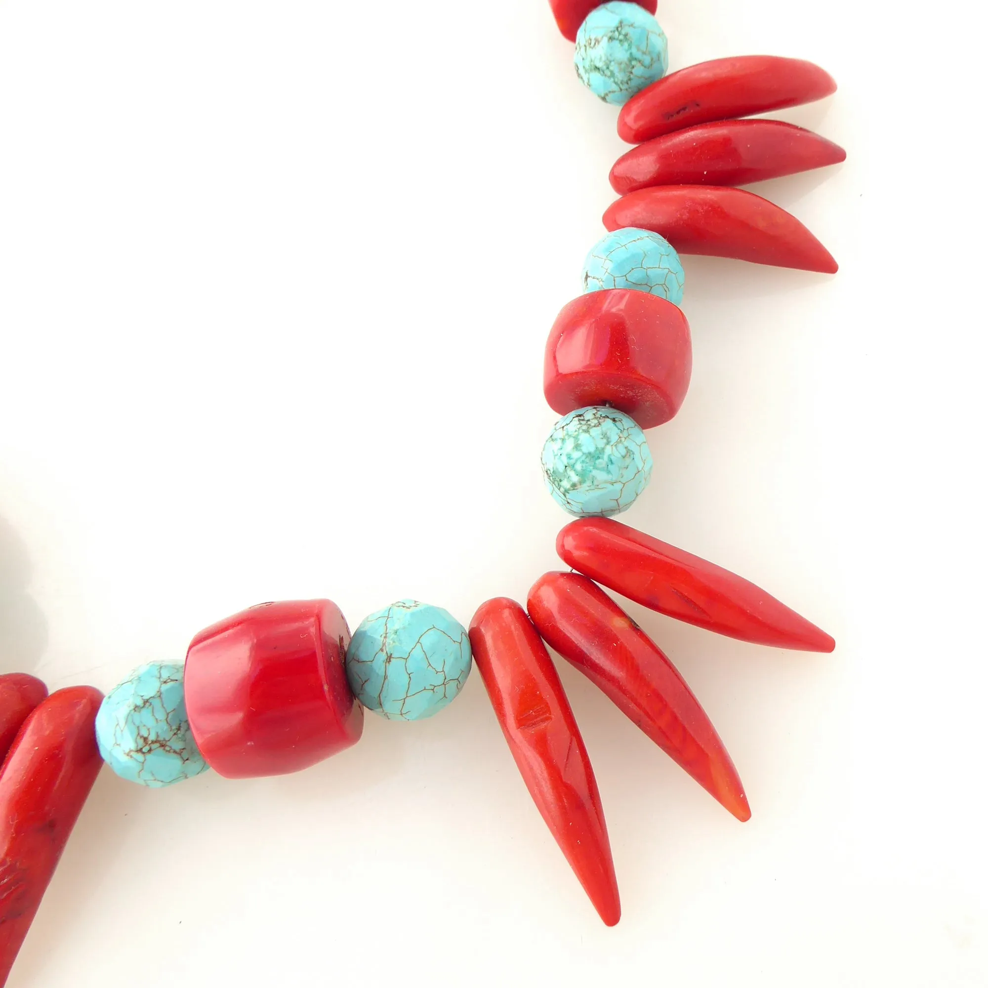 Coral and turquoise howlite collar necklace