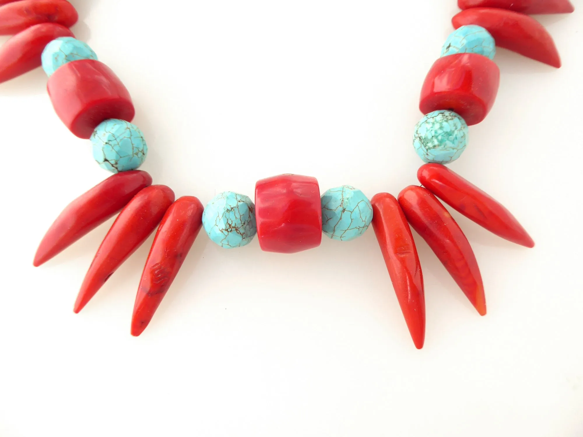 Coral and turquoise howlite collar necklace