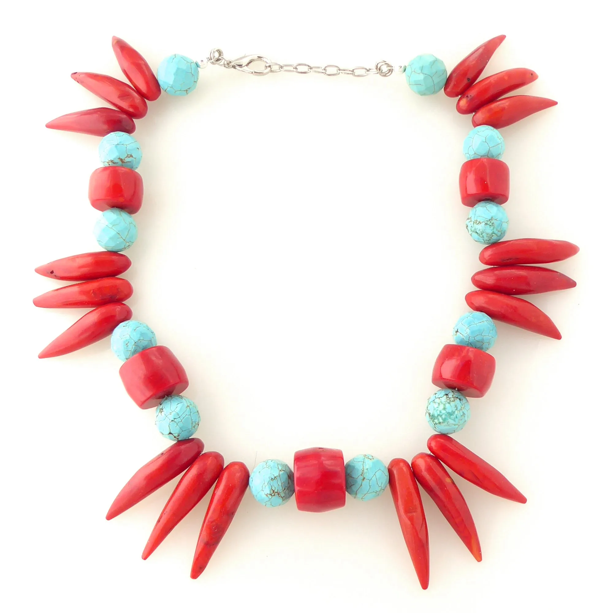Coral and turquoise howlite collar necklace