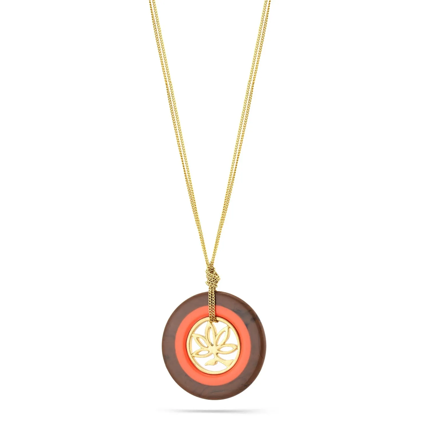 CORAL BROWN AND GOLD FILIGREE ROUND PENDANT NECKLACES #207CR1301 (2A2)