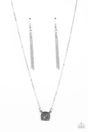 Coral Coasts - Silver - Seashell Flecked Square Cut Gray Rhinestone Dainty Paparazzi Short Necklace