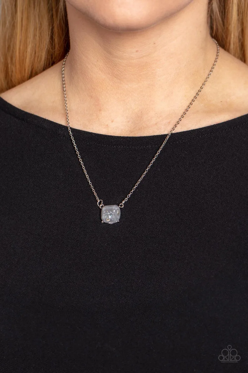 Coral Coasts - Silver - Seashell Flecked Square Cut Gray Rhinestone Dainty Paparazzi Short Necklace