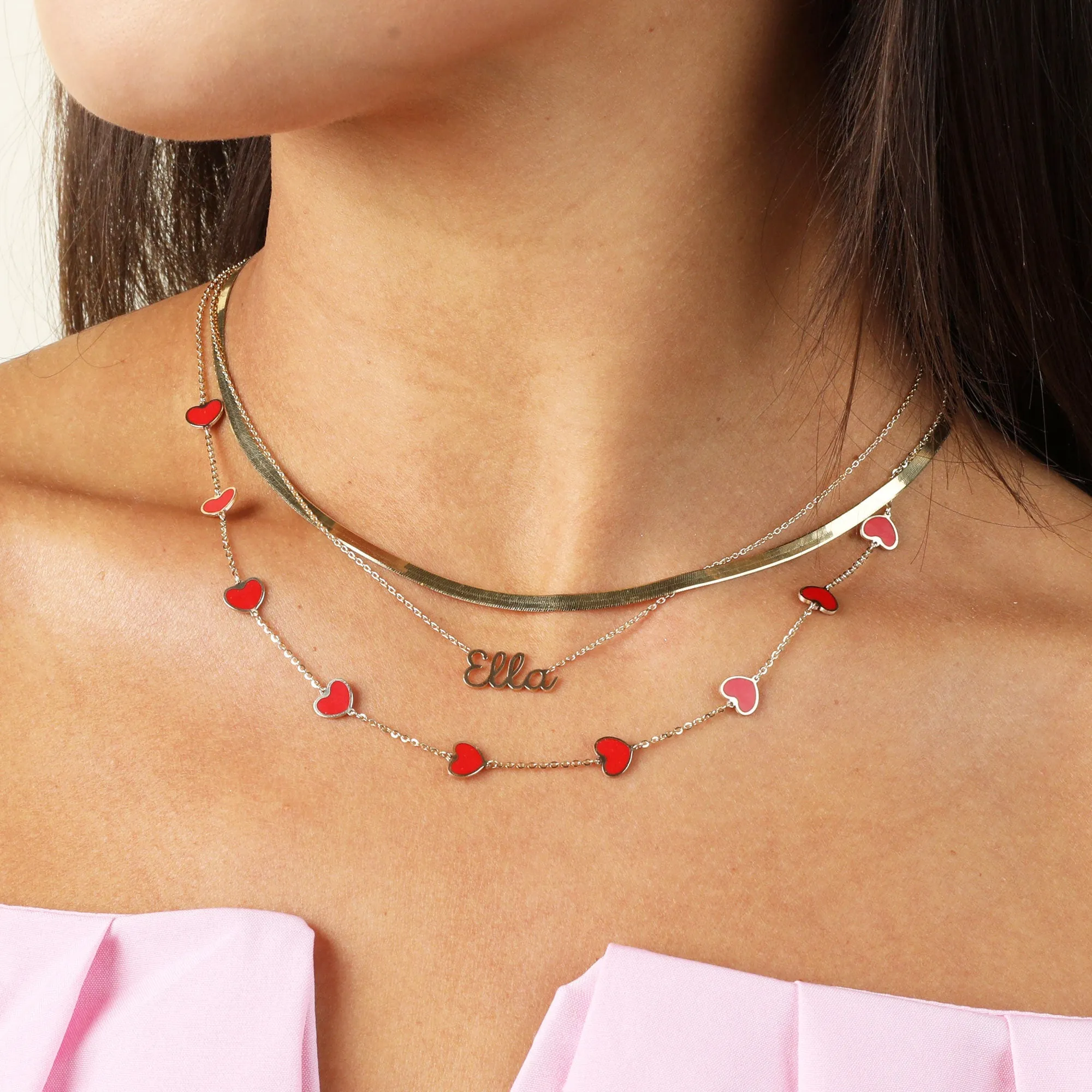 Coral Heart Station Necklace