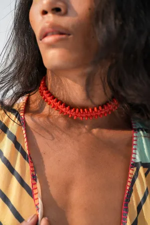 Coral Macrame Pattern Choker