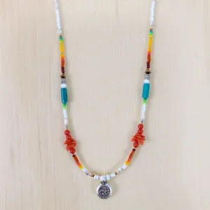 Coral, Turquoise, Swarovski Crystal, Czech Glass Beads Necklace