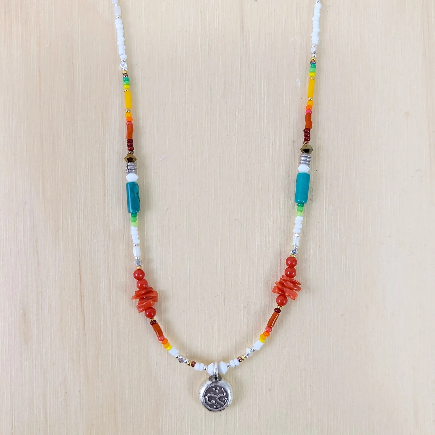 Coral, Turquoise, Swarovski Crystal, Czech Glass Beads Necklace