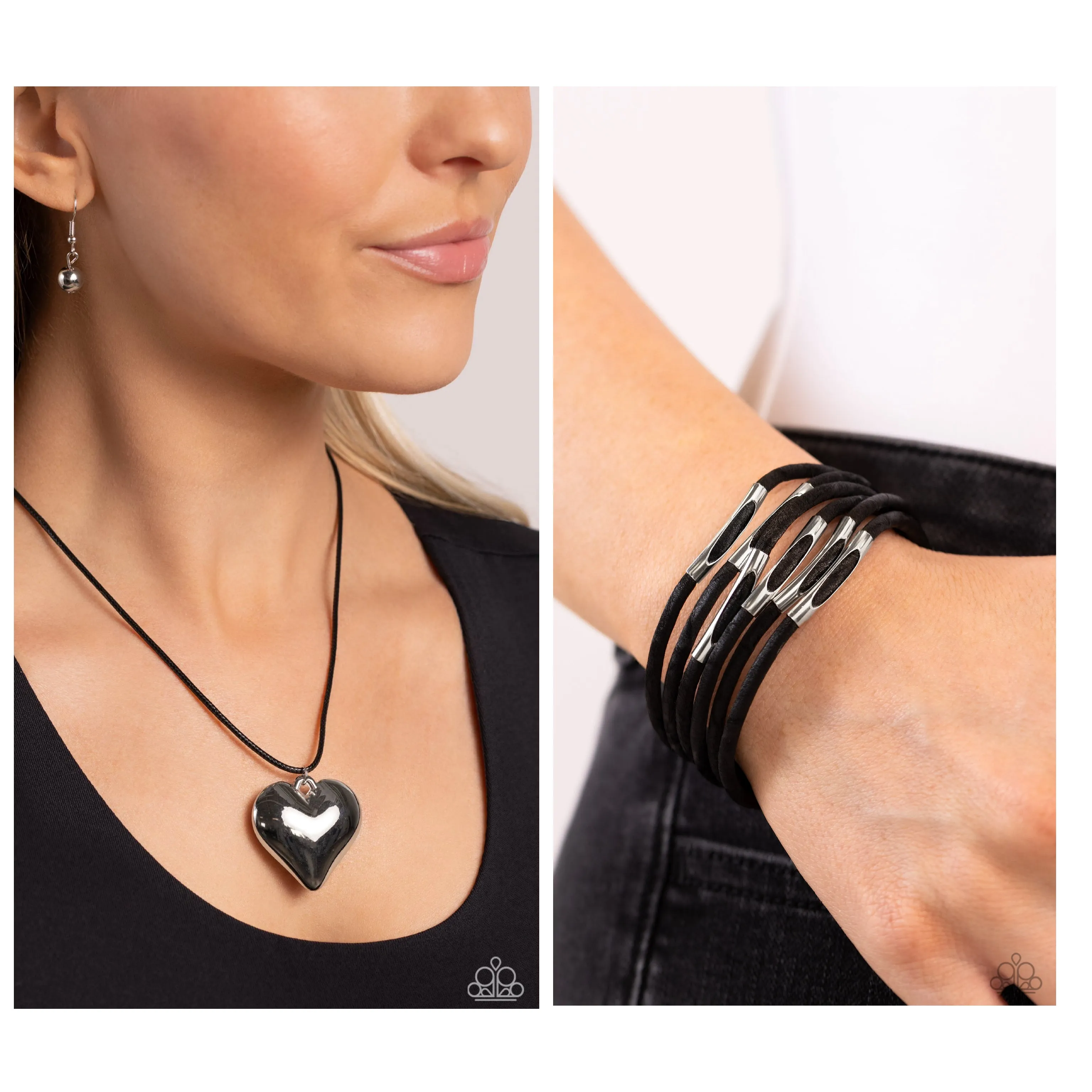 CORDED Love - Black (Silver Heart) Necklace