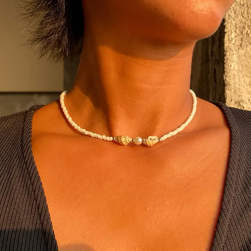 Cowrie shell Surfer Necklaces Beach Handmade Choker Hawaiian Summer Conch Necklace for Women