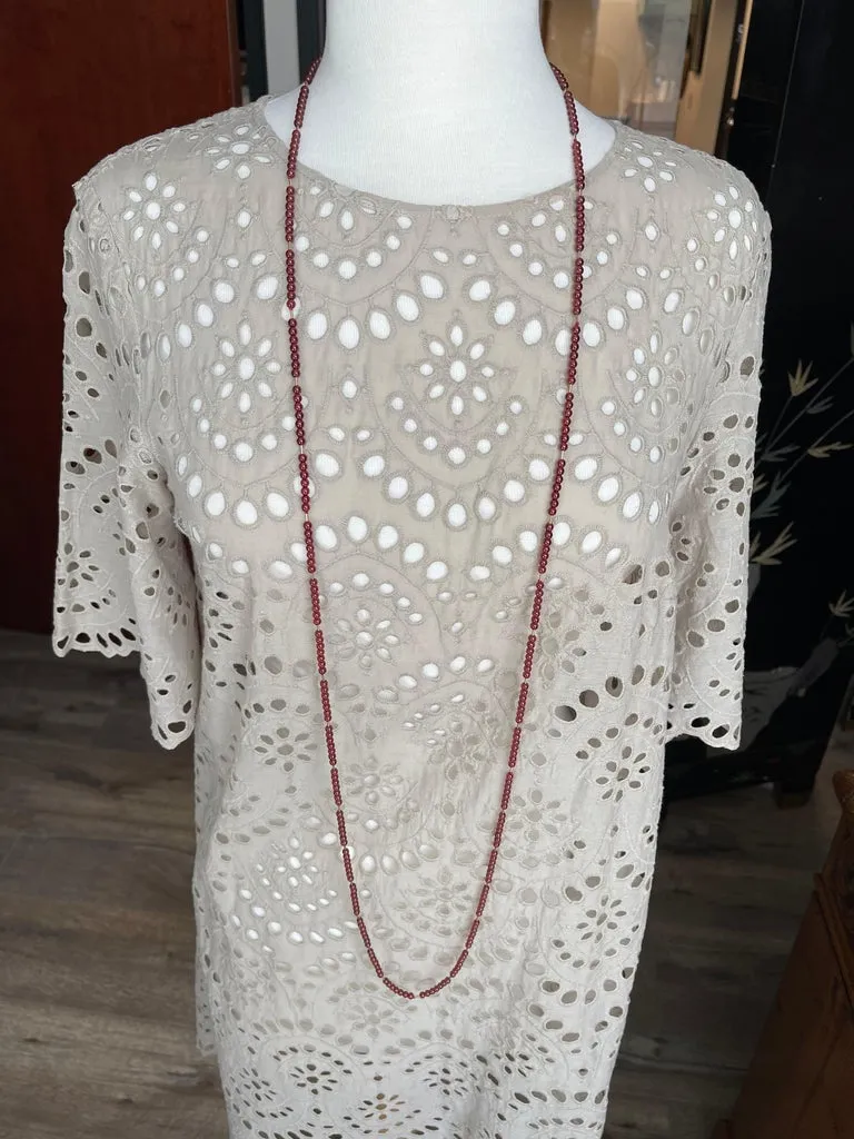 Cranberry Garnet Bead Necklace, Yellow Gold Accents & Clasp