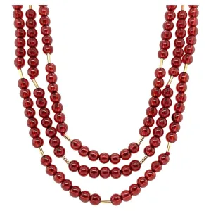 Cranberry Garnet Bead Necklace, Yellow Gold Accents & Clasp