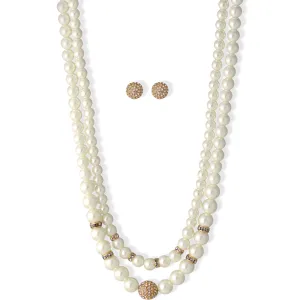 Cream Pearl And Gold Crystal Pave Ball Necklace And earrings Set #SQ321-1026-0296G (DG5/GE17)