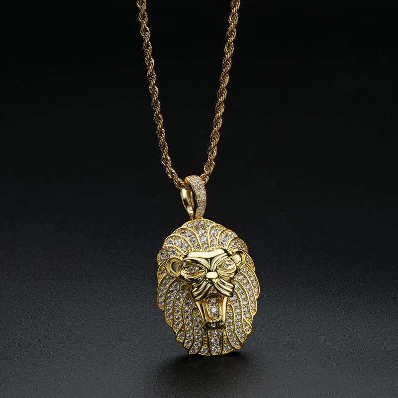 Created Diamond Domineering Lion Rope Chain Hip Hop Pendant Necklace