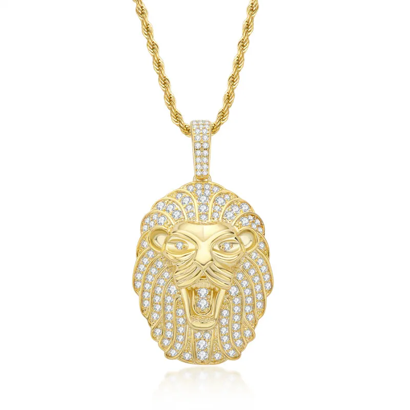 Created Diamond Domineering Lion Rope Chain Hip Hop Pendant Necklace