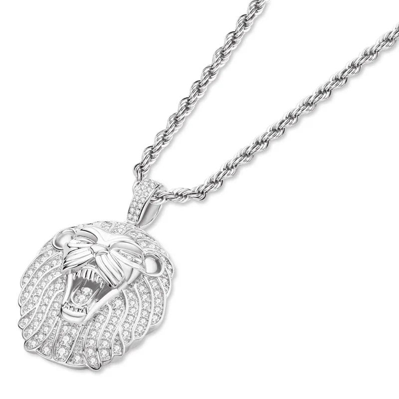 Created Diamond Domineering Lion Rope Chain Hip Hop Pendant Necklace