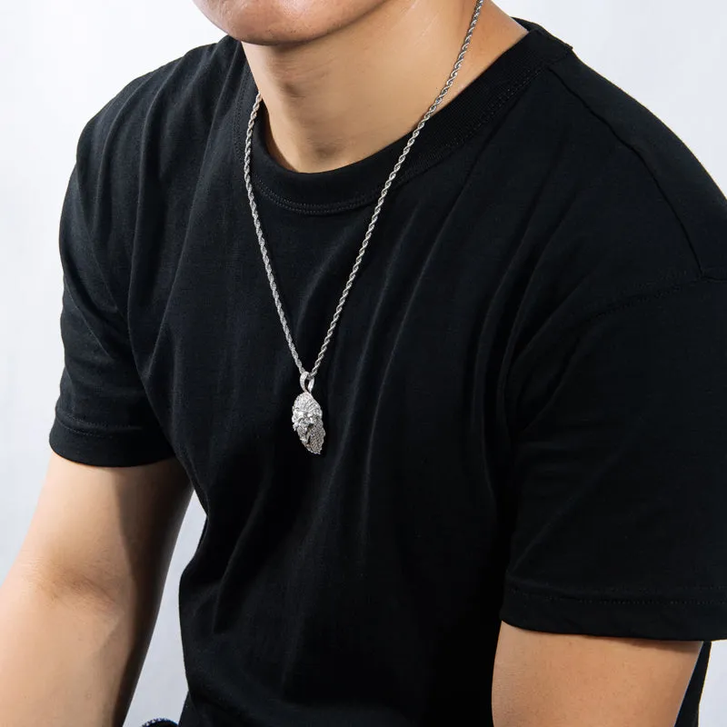 Created Diamond Domineering Lion Rope Chain Hip Hop Pendant Necklace