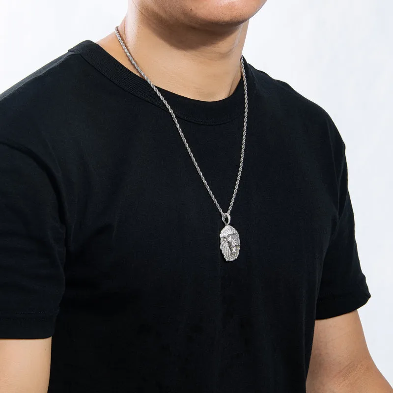 Created Diamond Domineering Lion Rope Chain Hip Hop Pendant Necklace