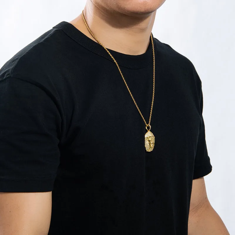 Created Diamond Domineering Lion Rope Chain Hip Hop Pendant Necklace