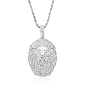 Created Diamond Domineering Lion Rope Chain Hip Hop Pendant Necklace