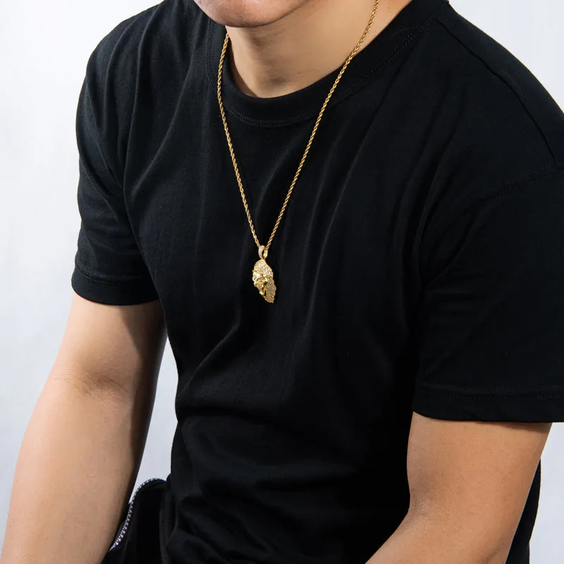 Created Diamond Domineering Lion Rope Chain Hip Hop Pendant Necklace