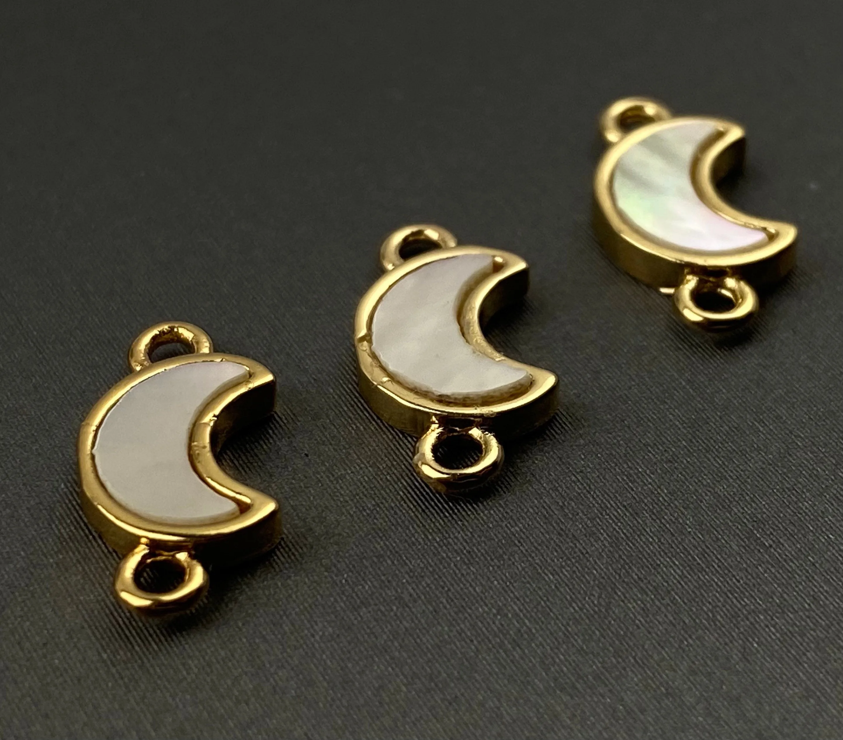 Crescent moon 14KGF double ring abalone mother of pearl charm, SKU#M1048