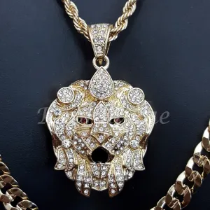 CROWN BEAST CHARM ROPE CHAIN DIAMOND CUT 30" CUBAN CHAIN NECKLACE SET 6