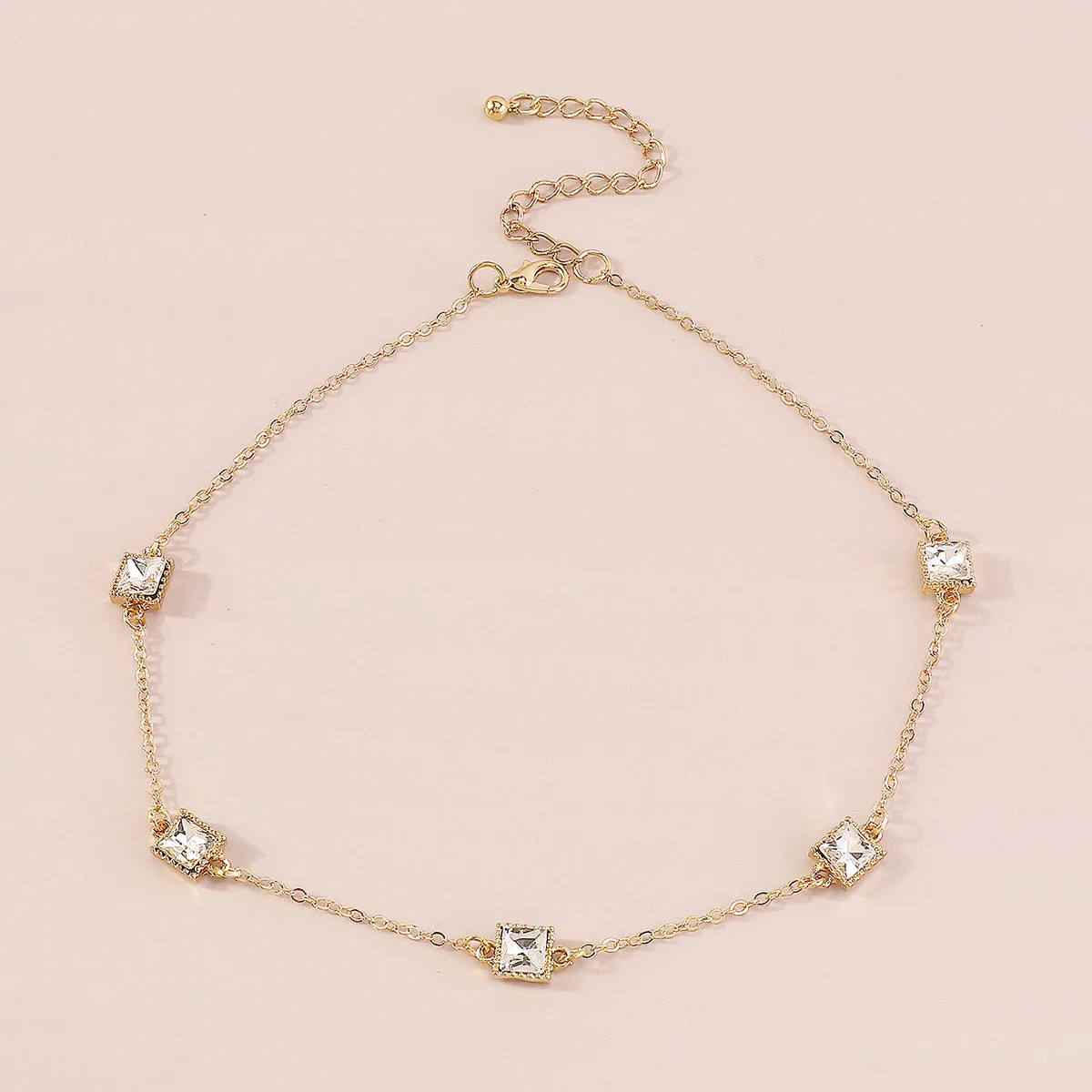 Crystal & 18K Gold-Plated Princess-Cut Station Necklace