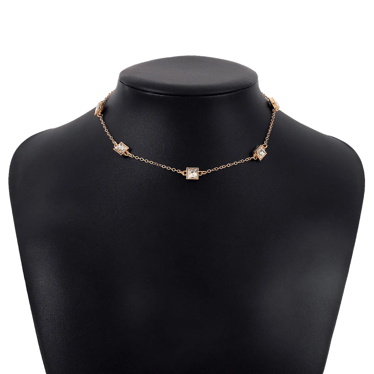 Crystal & 18K Gold-Plated Princess-Cut Station Necklace