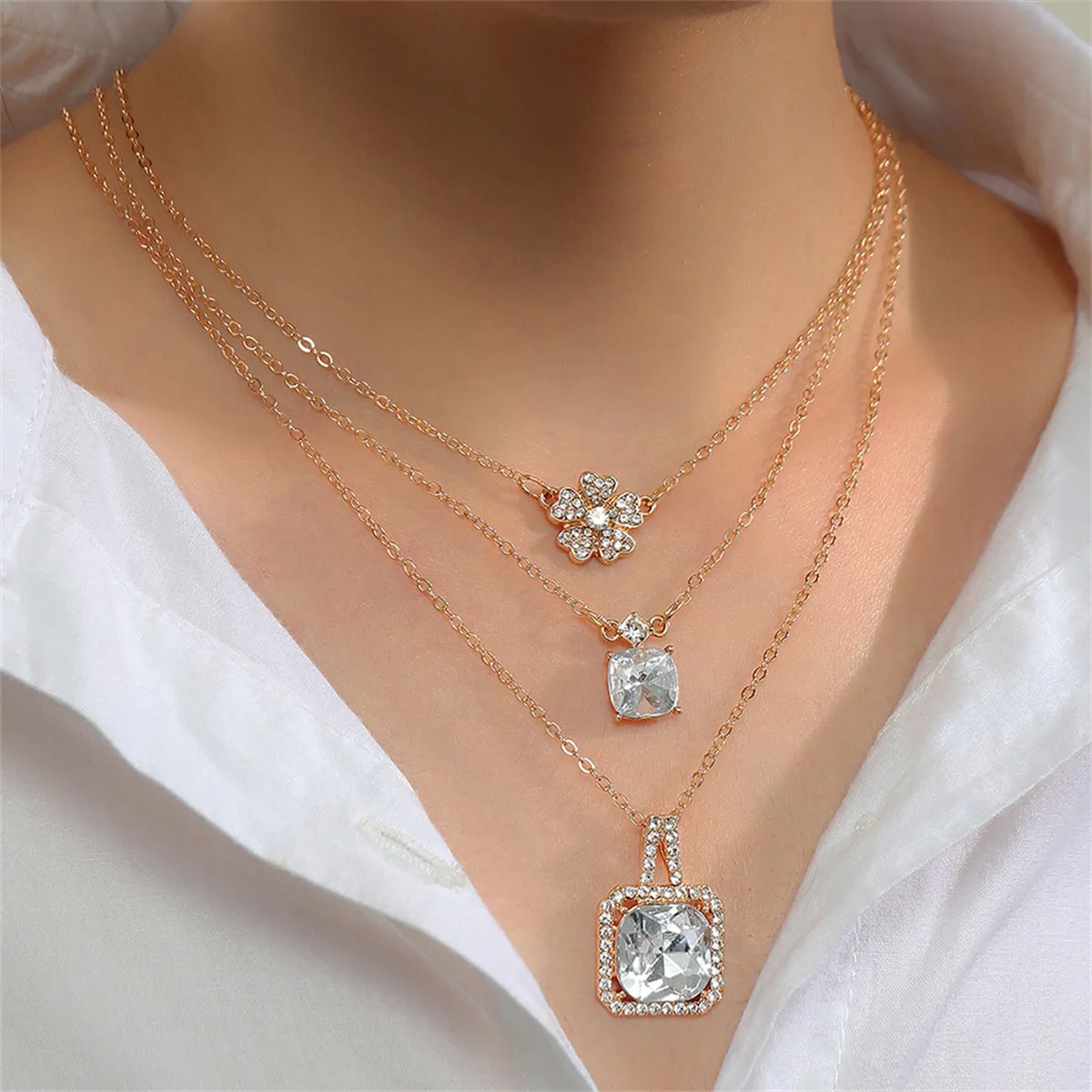 Crystal & Cubic Zirconia 18K Gold-Plated Flower Pendant Necklace Set