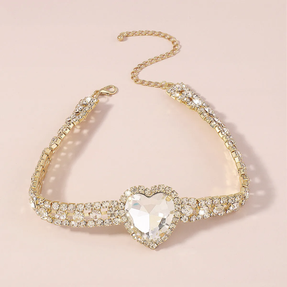 Crystal & Cubic Zirconia Heart Pendant Choker