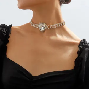 Crystal & Cubic Zirconia Heart Pendant Choker