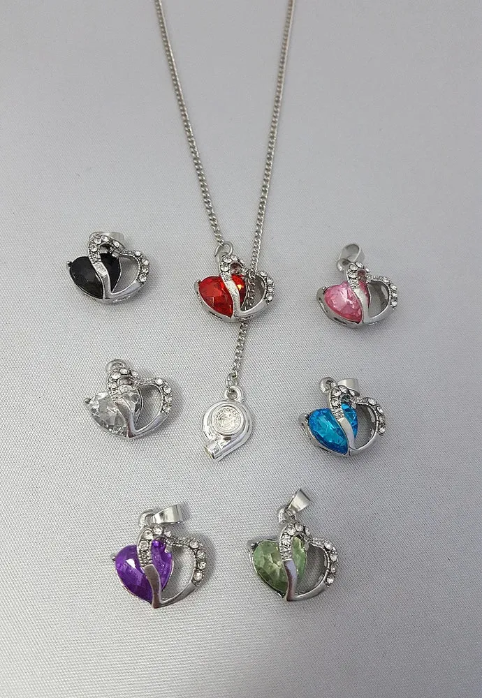 Crystal Heart & Car Part Lariat Necklace