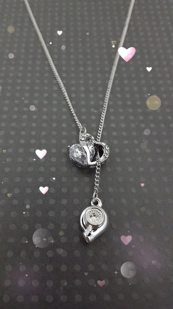 Crystal Heart & Car Part Lariat Necklace