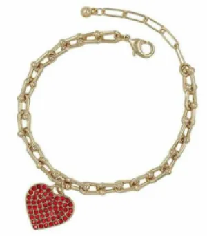 CRYSTAL HEART BRACELET-GOLD WITH RED HEART