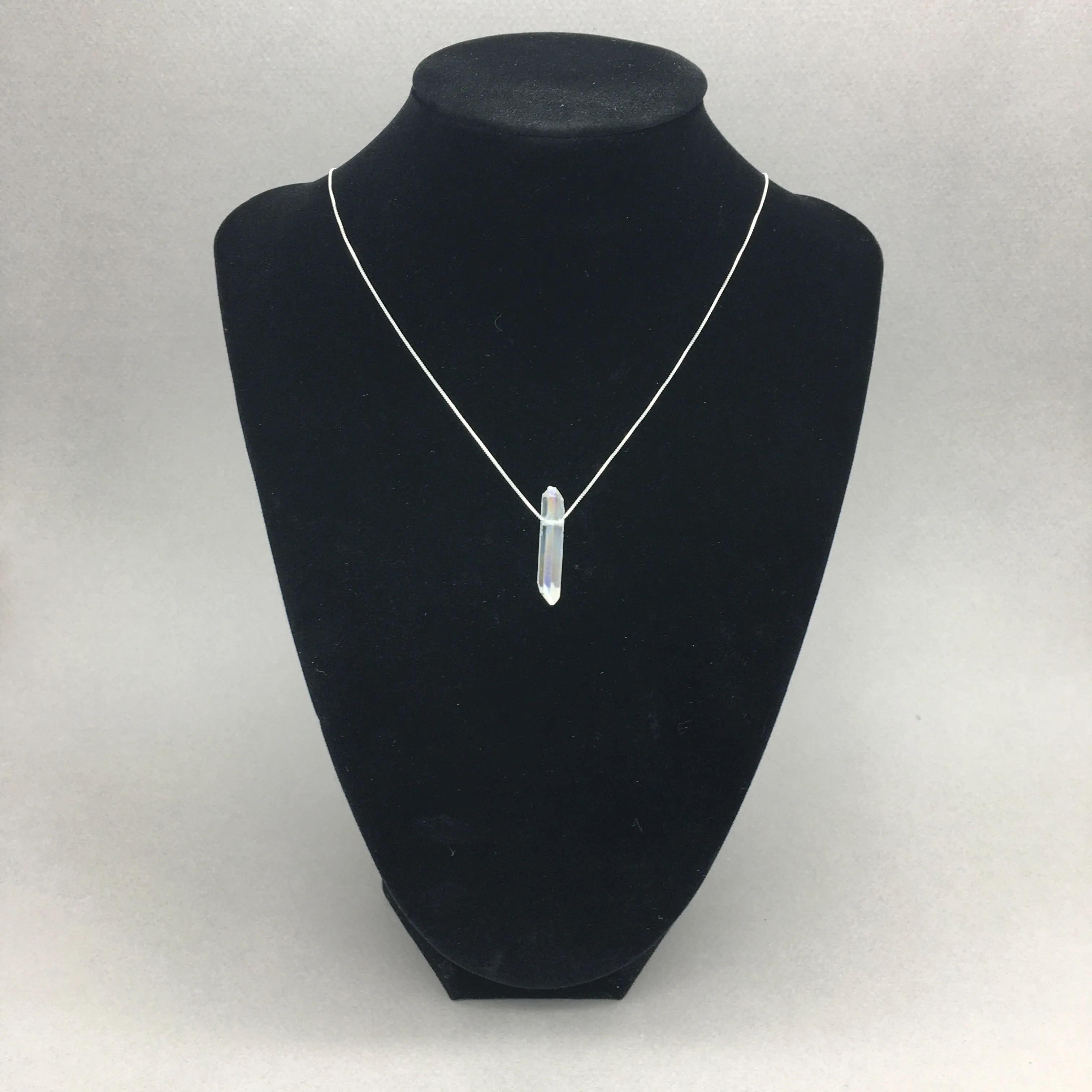 Crystal Point Pendant Necklace Natural Angel Aura Quartz Point & Sterling Silver Chain