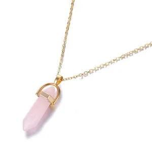 Crystal Raw Stone Healing Necklace in Solid Copper, Crystal
