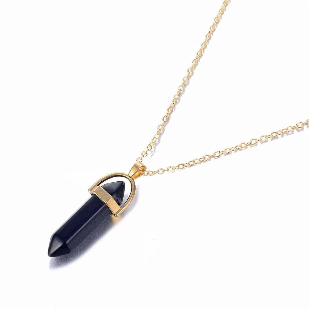 Crystal Raw Stone Healing Necklace in Solid Copper, Crystal