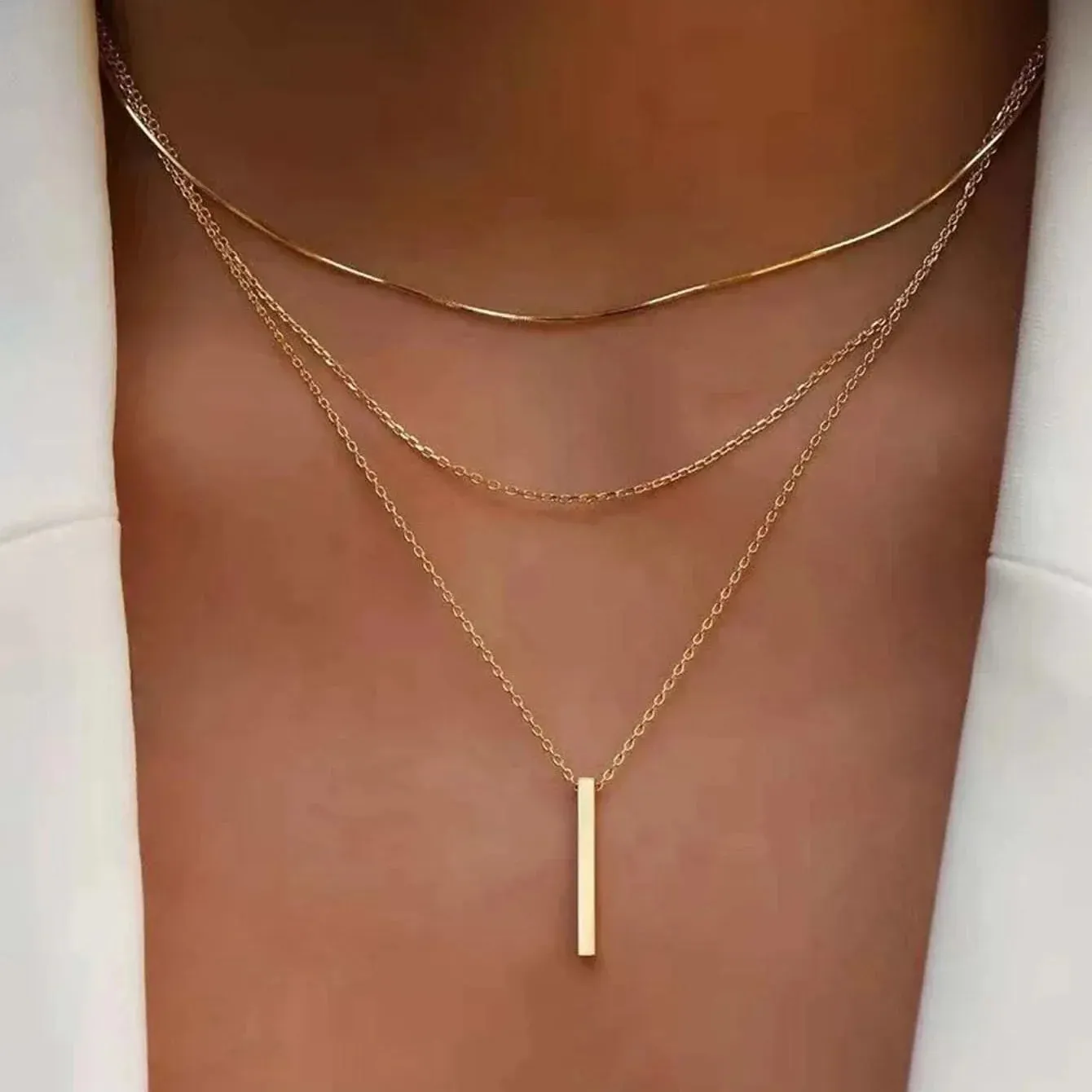 Crystal Zircon Heart Star Charm Layered Pendant Necklace Set for Women Charms Fashion Square Rhinestone Female Vintage Jewelry