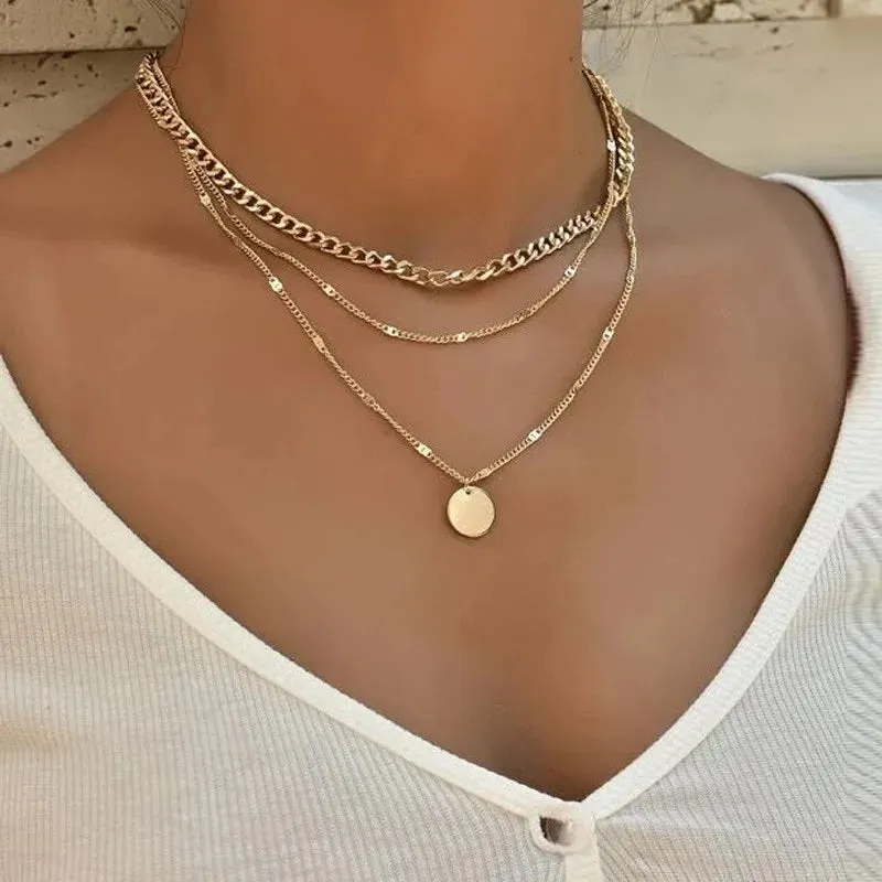 Crystal Zircon Heart Star Charm Layered Pendant Necklace Set for Women Charms Fashion Square Rhinestone Female Vintage Jewelry