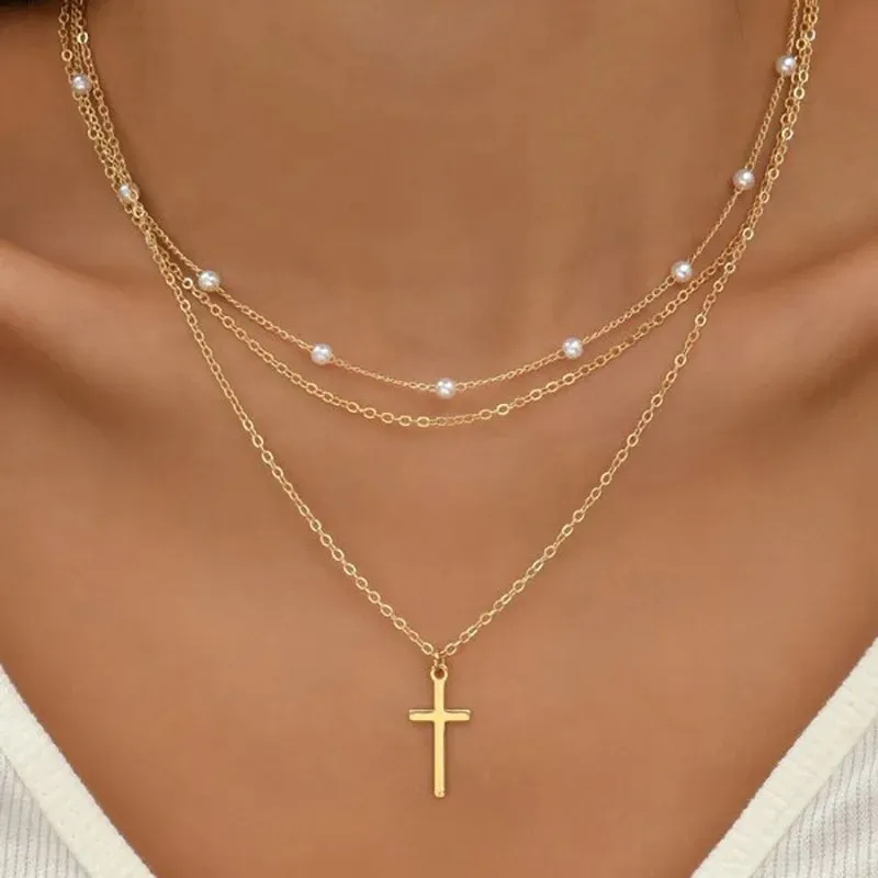 Crystal Zircon Heart Star Charm Layered Pendant Necklace Set for Women Charms Fashion Square Rhinestone Female Vintage Jewelry